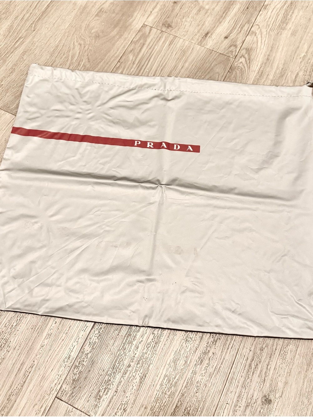 PRADA Nylon Water Resistant Gray Purse Dust Bag 19.5x16.5” with Red Stripe Logo